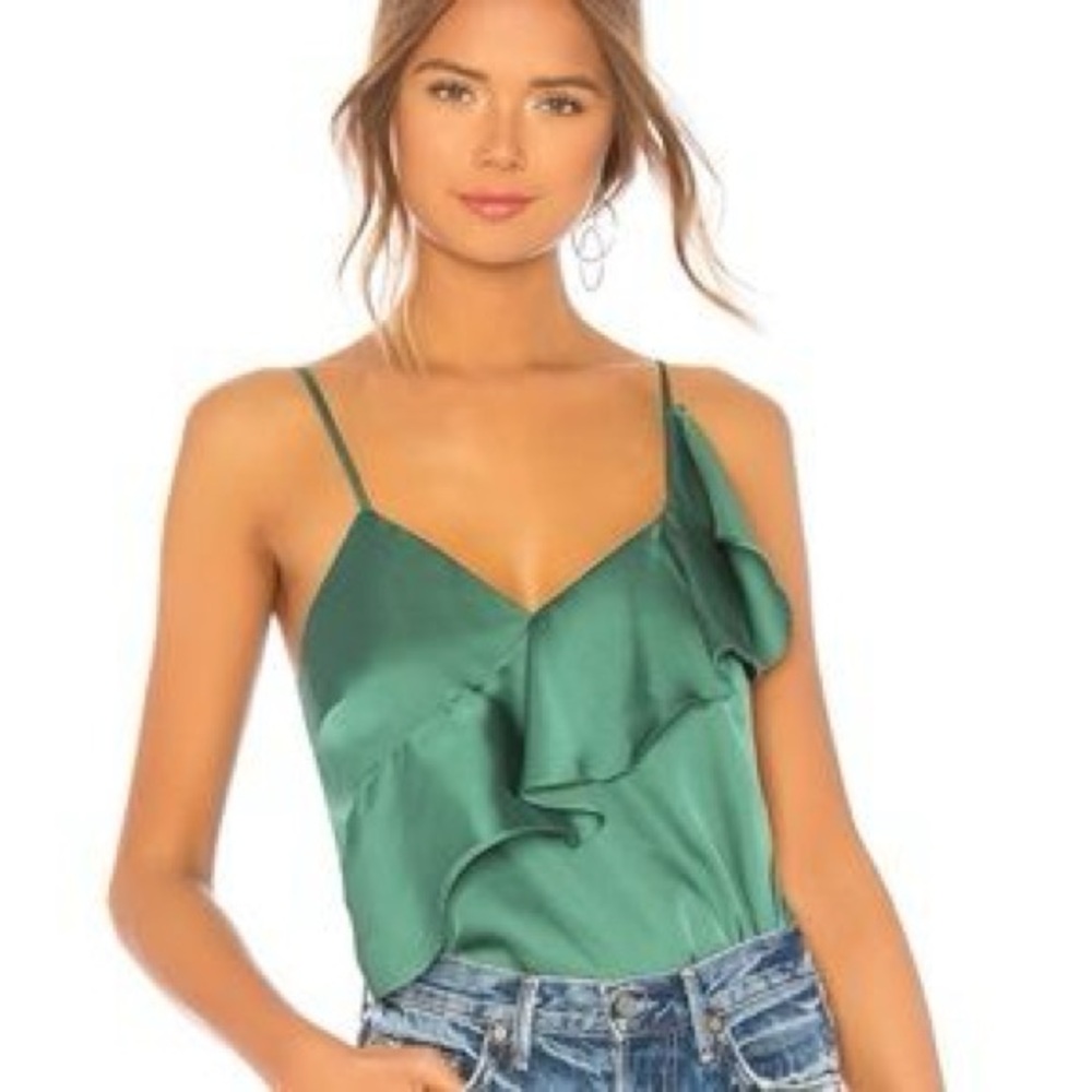 Lovers + Friends Green Asymmetrical Ruffled Camisole NWT